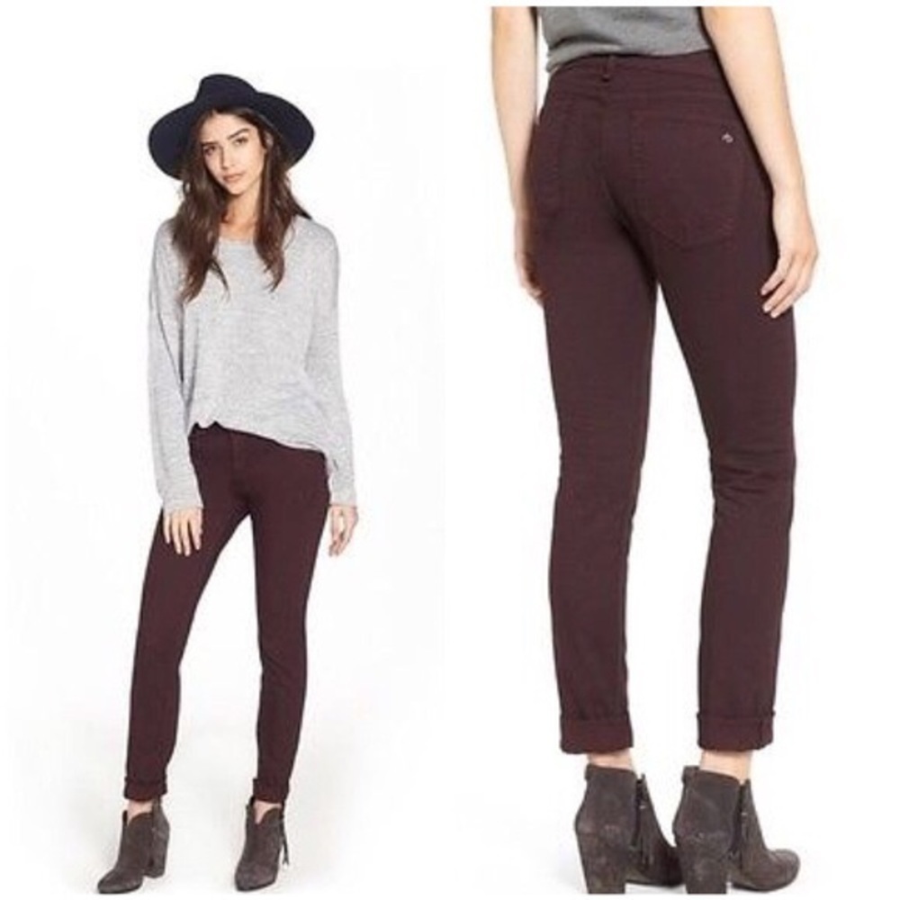rag & bone • The Dre skinny boyfriend jeans Aged Wine burgundy maroon ankle slim